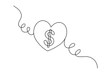 Fototapete - Continuous line dollar illustration outline