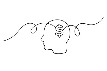 Fototapete - Continuous line dollar illustration outline
