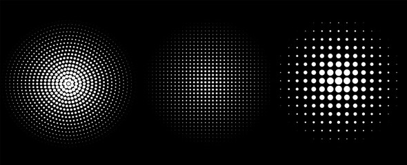 Poster - Set of black halftone dots backgrounds. vector modern dots halftone,Pop art comic style gradient circle halftone set Vector isolated on white background dots pattern. dots circle vector ilustration