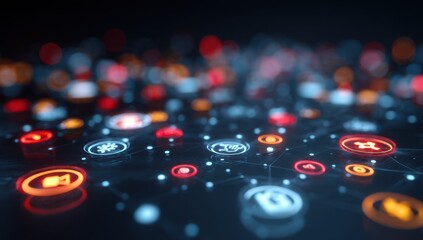 Fototapete - Technology network with glowing digital icons