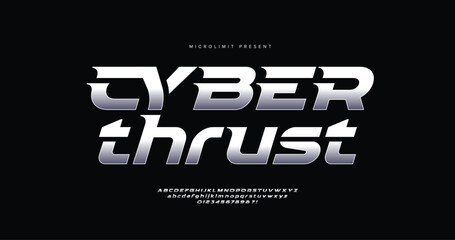 Poster - Cyber Thrust: Modern futuristic font design. Vector illustration of alphabet uppercase and number. Sport stylish typography