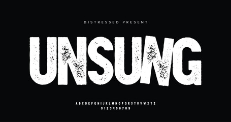 Aufkleber - Unsung: Distressed alphabet uppercase font set design. Vector illustration typography grunge style. Rough Fonts design.