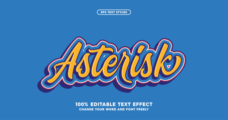 Poster - Asterisk:  A stylish baseball-inspired font effect. Fully editable text for a dynamic and sporty look. American baseball club asset, vibrant yellow blue colors.