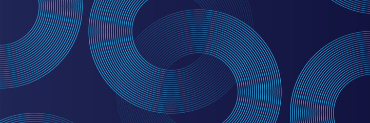 Wall Mural - abstract blue glowing geometric lines on dark blue background. modern shiny blue circle lines patter