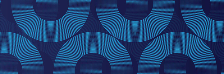 Wall Mural - abstract blue glowing geometric lines on dark blue background. modern shiny blue circle lines patter
