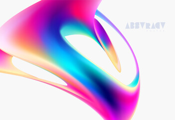 Fototapete - Colorful 3D liquid lines. Abstract fluid shapes on white background. Wavy design elements.
