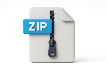 Poster - A 3d rendered illustration of a zip file icon with a zipper concept isolated on a white background.