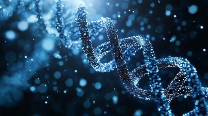Poster - The detailed representation showcases the double helix of DNA surrounded by glowing particles against a dark background, emphasizing the complexity of genetic material