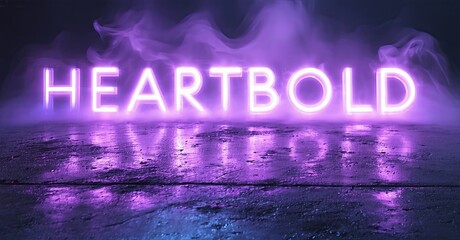 Leinwandbilder - Bright purple neon sign spells HEARTBOLD over wet pavement. Smoke adds dramatic effect, creating moody atmosphere.