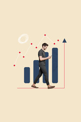 Aufkleber - Vertical poster pop collage of happy businessman businesswoman stand chart statistics development arrow progress promotion