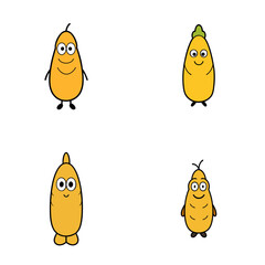 Poster - Illustration of four cartoon yellow larva characters with different head styles on a white background