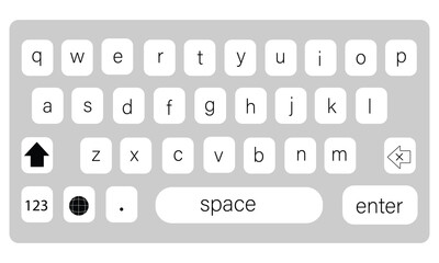 Smartphone keyboard in light and dark mode. Keypad alphabet buttons in modern flat style. Screen smartphone keyboard with black and white colors. EPS 10 .