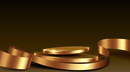Wall Mural - golden scene ceremonies of the awards. cylinder podium background ribbons. product presentation, moc
