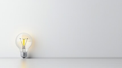 Poster - A single glowing lightbulb set against a minimalist white background symbolizing technological advancement creativity and the power of ideas