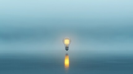 Poster - A single luminous light bulb floating serenely on the surface of a tranquil mirror like body of water creating a mesmerizing and contemplative atmosphere