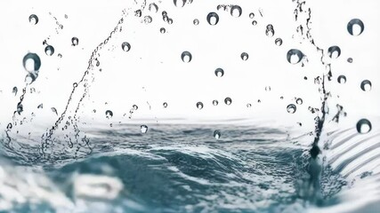 Poster - Water forms a dynamic splash as it cascades from above, forming a circular pool with scattered droplets on a clean surface.