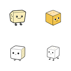 Poster - Four cartoon cubes with faces and legs in various colors and styles on a white background are shown