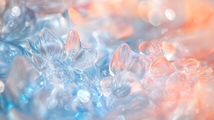 Abstract pastel blue and orange crystal flower texture background.