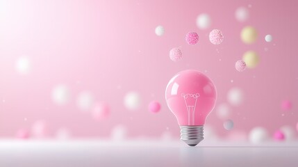 Poster - A luminous glowing lightbulb levitates amidst a dreamlike array of translucent floating spheres creating a visually captivating and scene