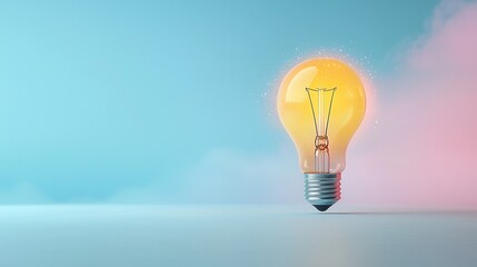 Poster - Vibrant glowing lightbulb surrounded by a soft aura like glow representing creativity ingenuity and the spark of a new idea or solution