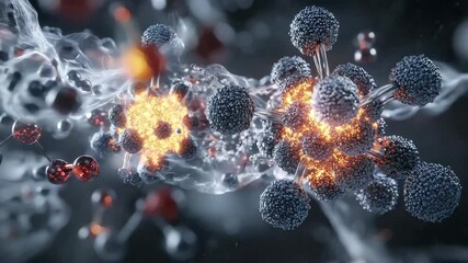 Poster - A highly detailed 3D illustration of a molecular structure with glowing atomic connections and energetic effects in a dark background.