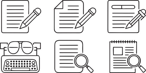 Poster - Article Writing Icons Set Editable Black Stroke Line Art