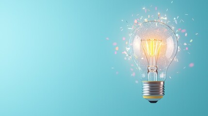 Poster - A striking surreal close up view of a bright incandescent lightbulb glowing with an ethereal luminous radiance against a contrasting background