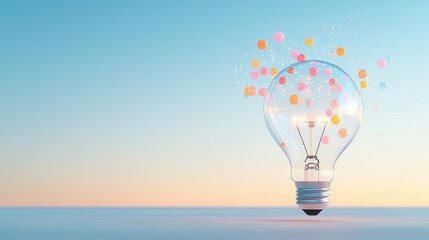 Poster - A surreal glowing lightbulb suspended in a tranquil sky radiating a futuristic and inspiring energy over the serene horizon