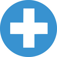 Poster - Simple white cross in a circular blue background medical icon