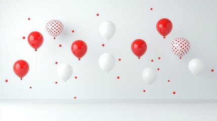 Poster - A captivating arrangement of vibrant red and pure white balloons suspended effortlessly creating a sense of weightless elegance and joyful movement