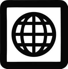 Poster - Bold black globe icon inside a square frame simple global connectivity symbol