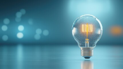 Poster - A single luminous light bulb floating in a soft blurred and atmospheric environment creating a captivating and visually striking image