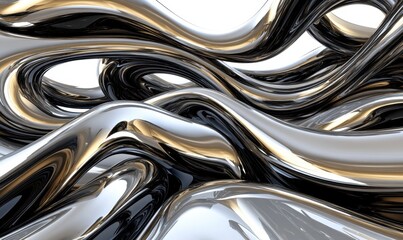 Aufkleber - Abstract chrome swirls, metallic flow, white background, design element