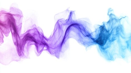 Fototapete - Smooth flowing soundwave with abstract motion and gradient colors, emphasizing frequency waves in blue-purple tones on white