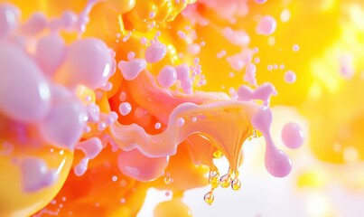 Poster - Abstract pink and yellow liquid splash, dynamic flow, vibrant colors, white background, ideal for design