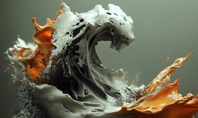 Poster - Abstract wave, gray and orange, digital art, swirling, background blur, design element