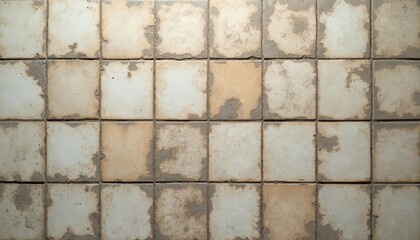 Poster - Close-up view of weathered tiles with rough, dirty surface. Yellow, brown shades. Grunge texture, aged appearance creates vintage feeling. Abstract background, worn-out retro detail, ideal for