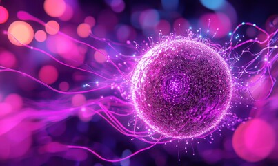 Poster - Glowing purple sphere, energy flow, abstract background, science concept, medical illustration