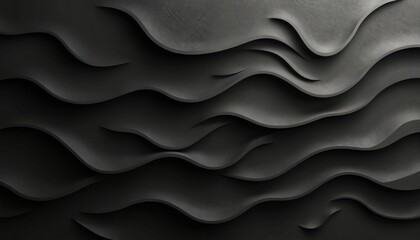 Poster - Abstract art with wavy shapes on black background. Minimalist design with contrasting textures, dark moody vibes, depth. Digital illustration for wallpapers, fashion, design, background, advertising