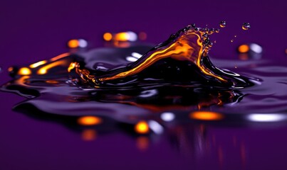 Poster - Liquid splash, orange glow, dark purple background, abstract design, website banner