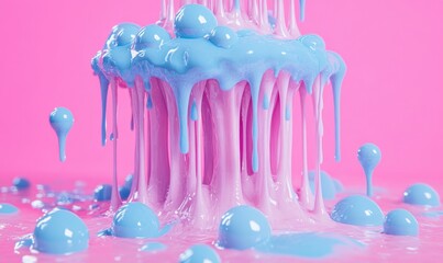 Poster - Pink and blue paint dripping, abstract art, studio shot, vibrant background
