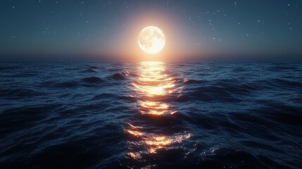 vast ocean, full moon, starry night