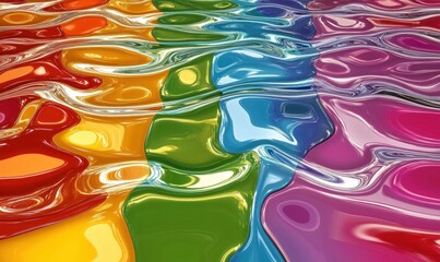 Poster - Rainbow liquid swirls, abstract background, vibrant colors, glossy texture, design element