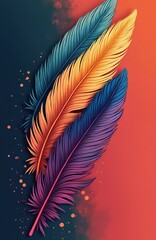 Poster - Colorful hand drawn illustration of stylized feathers. Modern artistic design. Decorative print wallpaper, trendy background. Vertical template for design projects. Digital art of various colors on