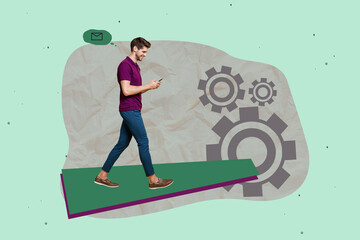 Aufkleber - Zine banner full photo collage of happy businesswoman businessman receive promotion gearwheel progress statistics chance