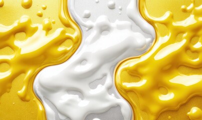 Poster - Yellow and white paint swirls, abstract texture background, design element