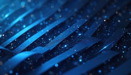 Poster - Abstract technology concept illustration. Dynamic blue stripes geometric shapes overlapping on dark background. Modern digital design with light, blue, navy, dark color palette. Geometric shapes,