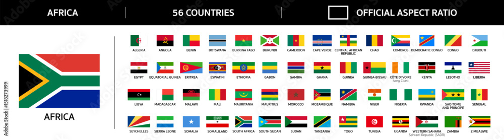 Flags of countries of Africa continent. Set of all national flags of ...