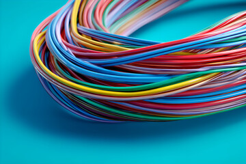 Poster - Colorful cable wires forming a circle on blue background