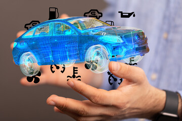 Poster - Modern car repair technology.  Digital diagnostics for efficient auto maintenance.